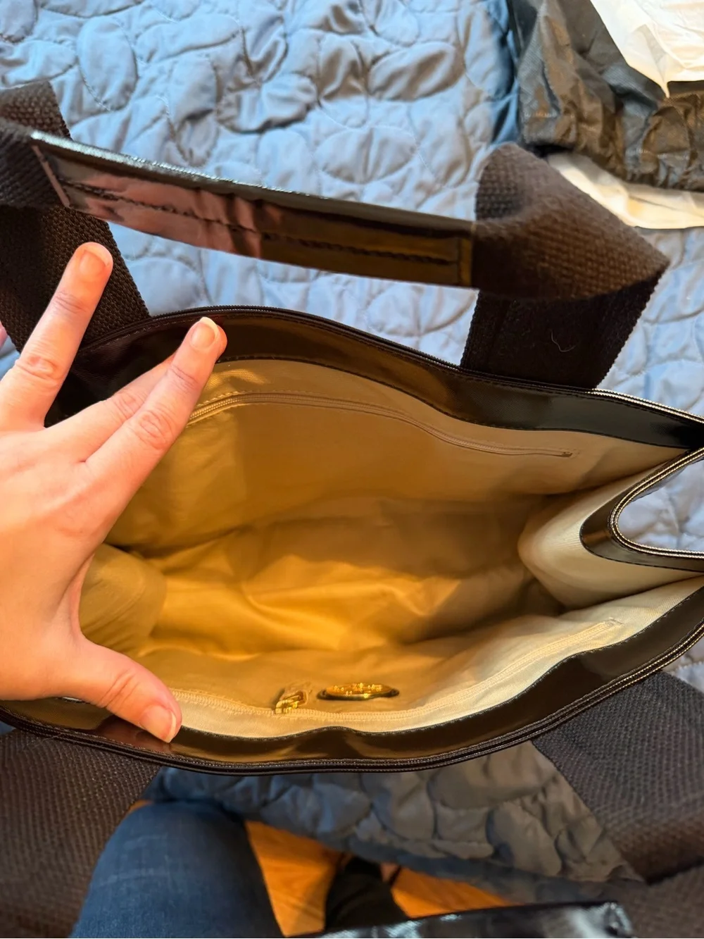 Tory Burch Black Patent Leather Logo Tote